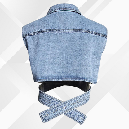 Nelia - Gilet en denim et blouse à manches bouffantes