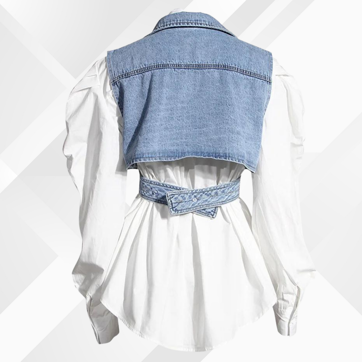 Nelia - Gilet en denim et blouse à manches bouffantes