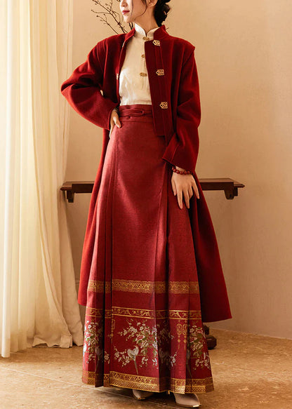 Letty - Élégant manteau long bordeaux avec col montant