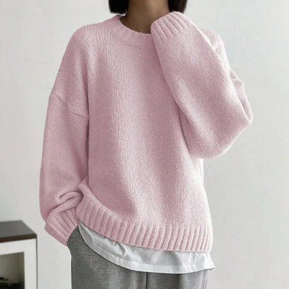 Rina - Pull rose uni à col rond