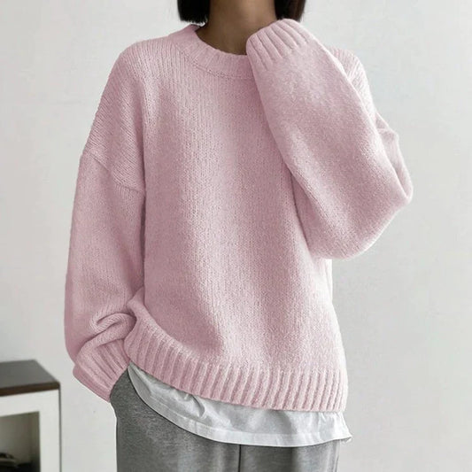 Rina - Pull rose uni à col rond